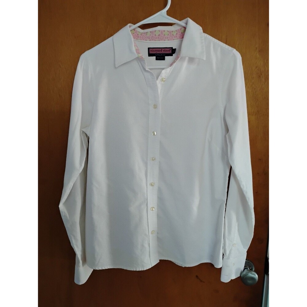 Vineyard Vines By Shep Ian White Cotton Structured Collar Pink Pattern Size 10